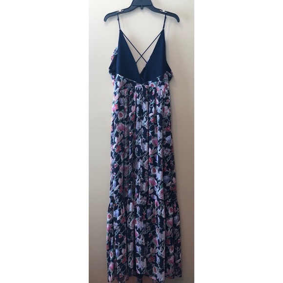 Adelyn Rae blue floral criss cross maxi dress L - Picture 4 of 8